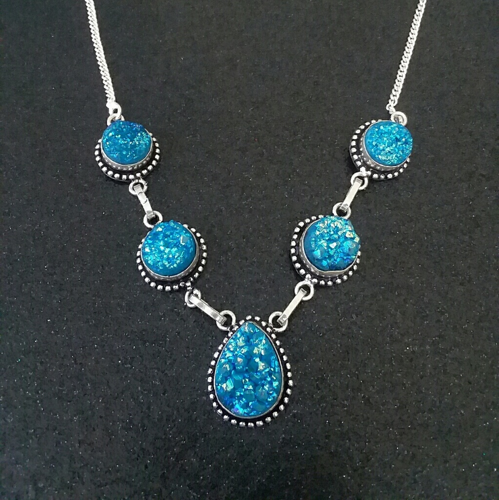 Sterling silver druzy necklace - Picture 2 of 4